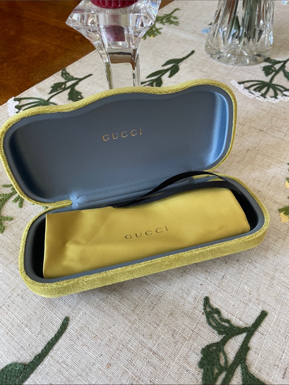 Gucci Lime Green Velvet Eyewear Case with Satin Pouch